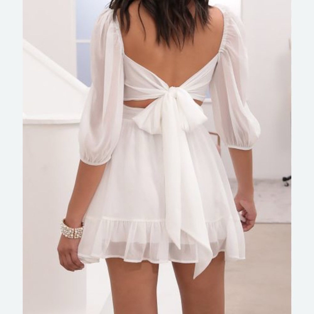 Lucy in the Sky Neia Ruffle White Chiffon Dress - Picture 2 of 9
